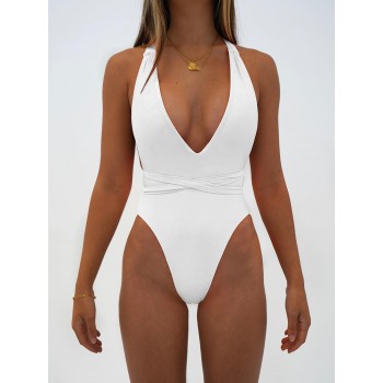 2023 New Sexy Deep V One Piece Swimsuit Women Bandage Backless Swimwear Female Monokini Bathers Bathing Suits Summer Beach Wear